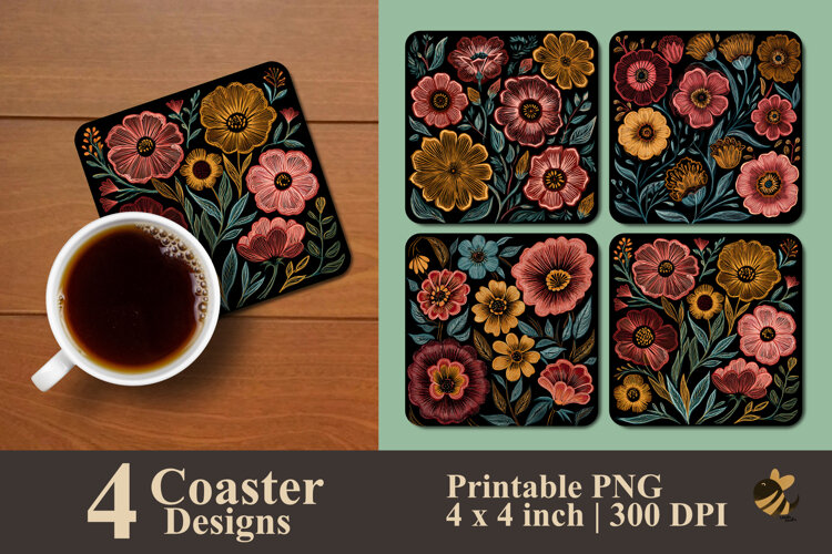 Vintage Petals Coaster Sublimation Design example image 1