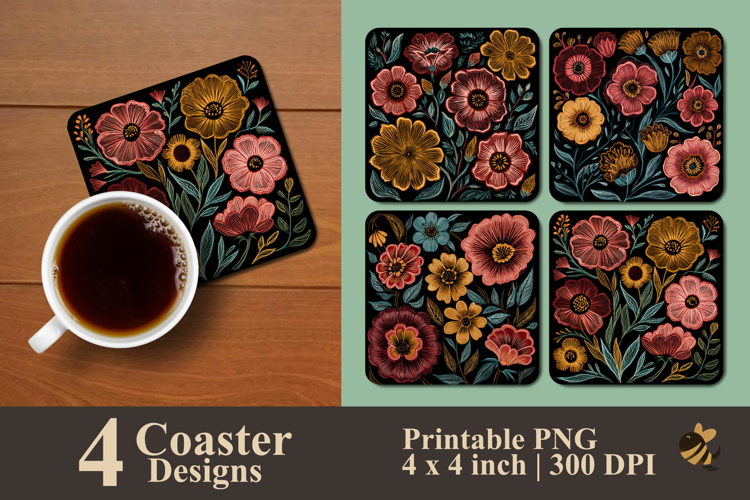 Vintage Petals Coaster Sublimation Design