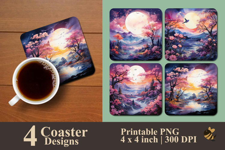 Celestial Bloomscape Coaster Sublimation Design