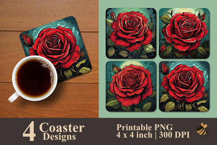 Velvet Sketch Rose Coaster Sublimation Design example image 1