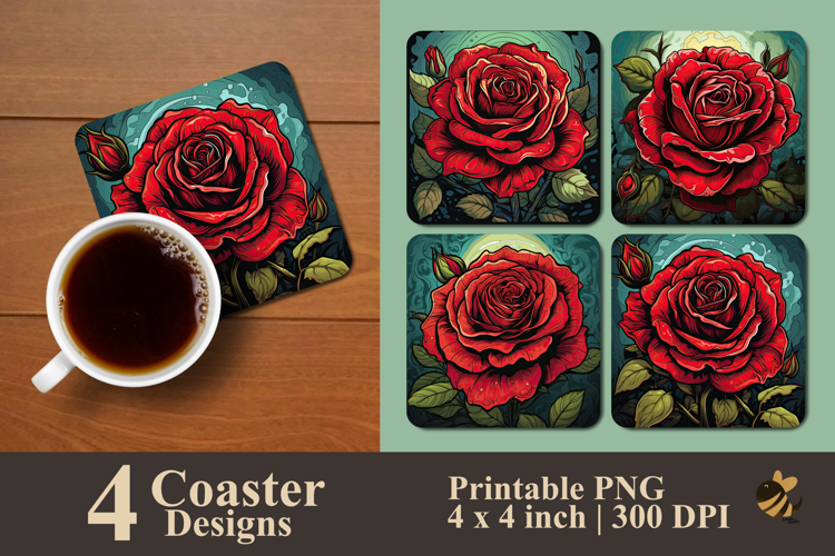 Velvet Sketch Rose Coaster Sublimation Design
