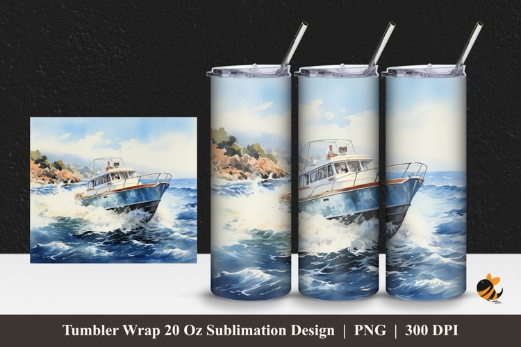 Speedboat Tumbler Wrap Sublimation Design 1