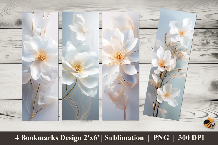 White Magnolia Bookmarks Sublimation Design