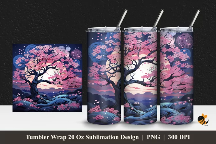 Sakura View Tumbler Wrap Sublimation Design 1