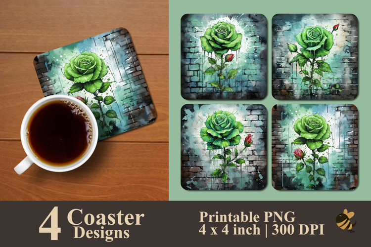 Green Moss Rose Coaster Sublimation Design