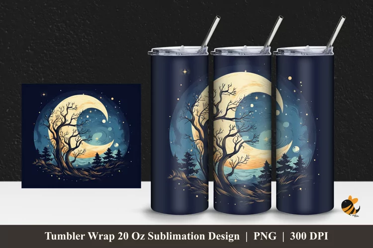 Magical Night Tumbler Wrap Sublimation Design 1