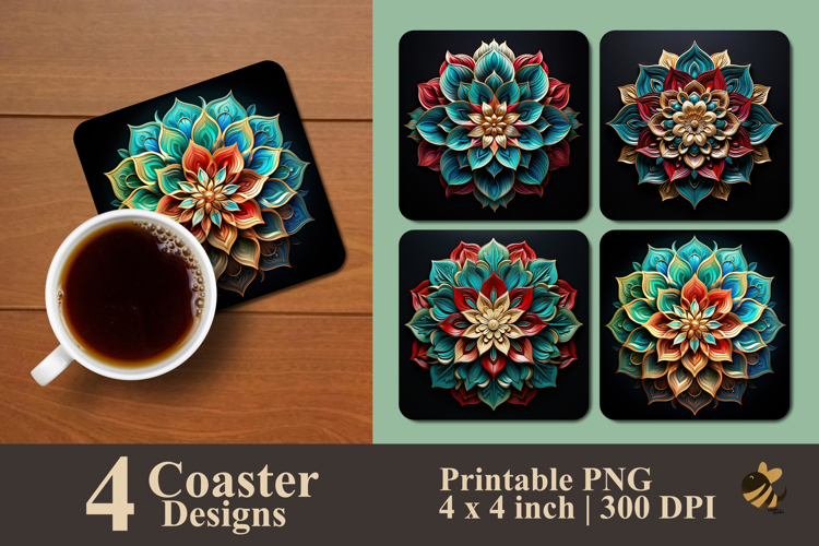Mandala Harmony Bloom Coaster Sublimation Design