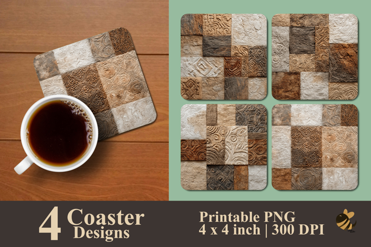 Handcrafted Carved Wood Coaster Sublimation Design