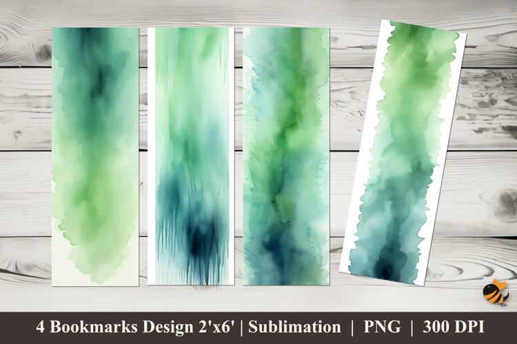 Green Watercolor Bookmarks Sublimation Design example image 1