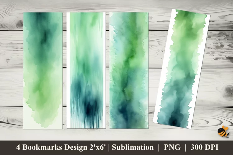 Green Watercolor Bookmarks Sublimation Design