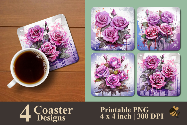 Pink Lavender Roses Coaster Sublimation Design