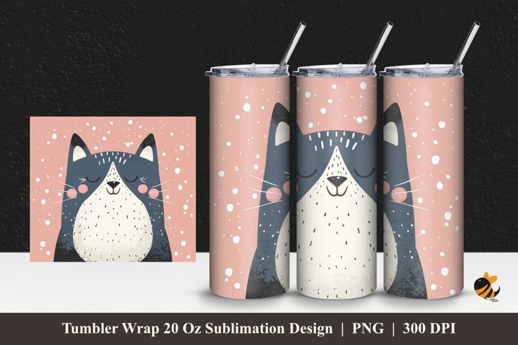 Scandinavian Cat Tumbler Wrap Sublimation Design 1