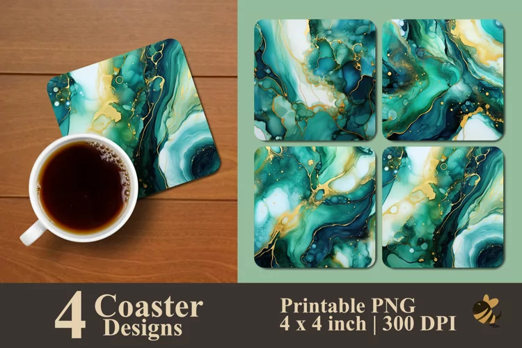 Emerald Marble Coaster Sublimation Designs