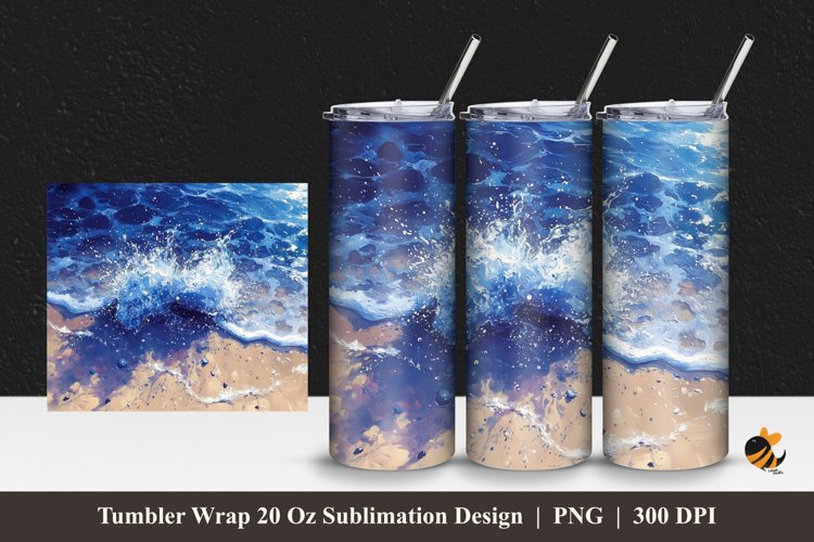 Blue Waves Tumbler Wrap Sublimation Design 1 example image 1