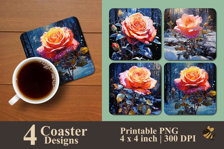 Cold Rose Coaster Sublimation Designs example image 1