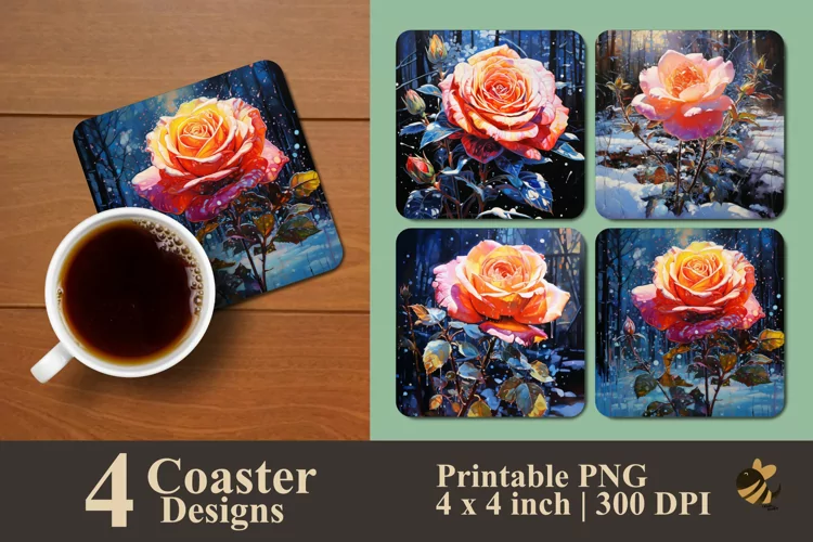 Cold Rose Coaster Sublimation Designs