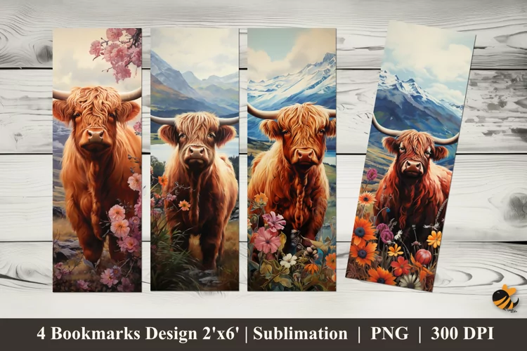 Mountain Cow Flower Bookmarks Sublimation Design