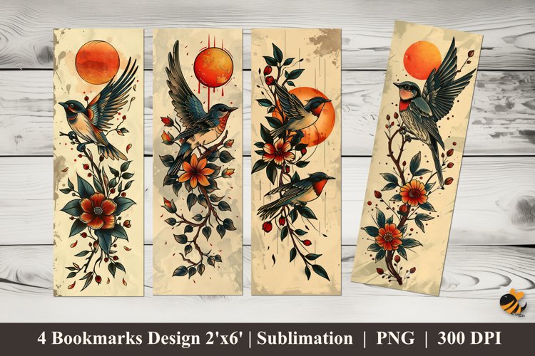 Nature Tattoo Sketches Bookmarks Sublimation Design example image 1