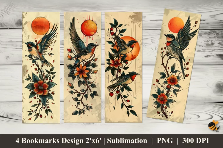 Nature Tattoo Sketches Bookmarks Sublimation Design
