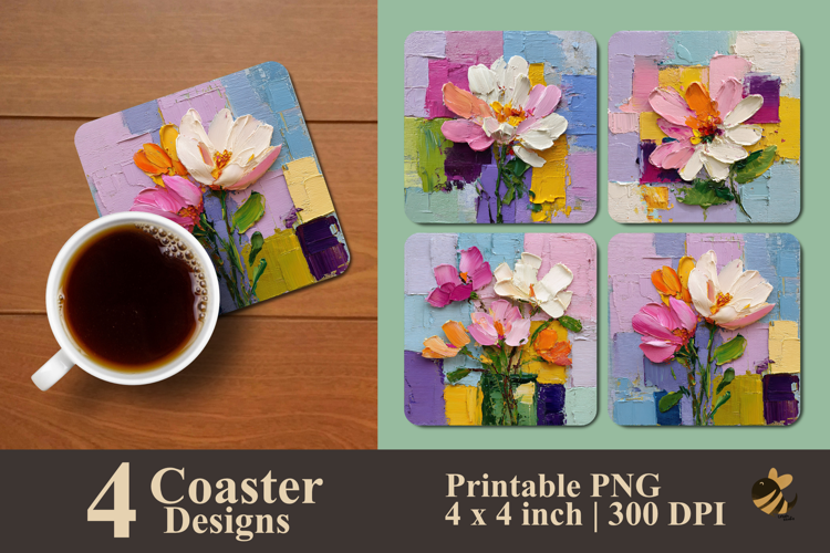 Flower Oil Painting Coaster Sublimation Design