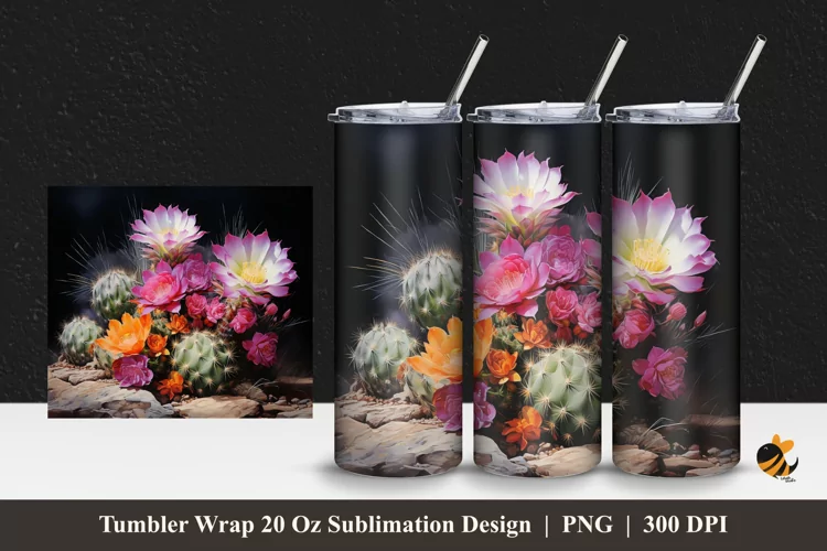 Mammillaria Frailean Tumbler Wrap Sublimation Design 1
