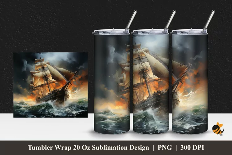 Sea Storm Tumbler Wrap Sublimation Design 1