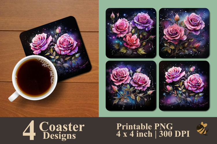 Midnight Galaxy Rose Coaster Sublimation Design
