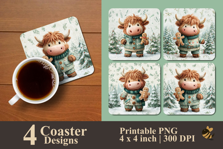 Winter Cookie Cow Coaster Sublimation Design