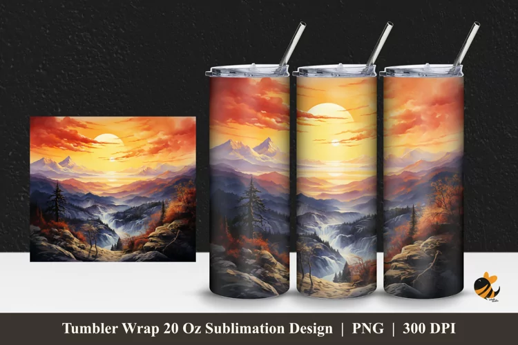Sunset Peak Tumbler Wrap Sublimation Design 1