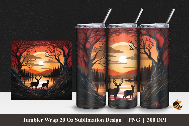 Wildlife At Sunset Tumbler Wrap Sublimation Design 1