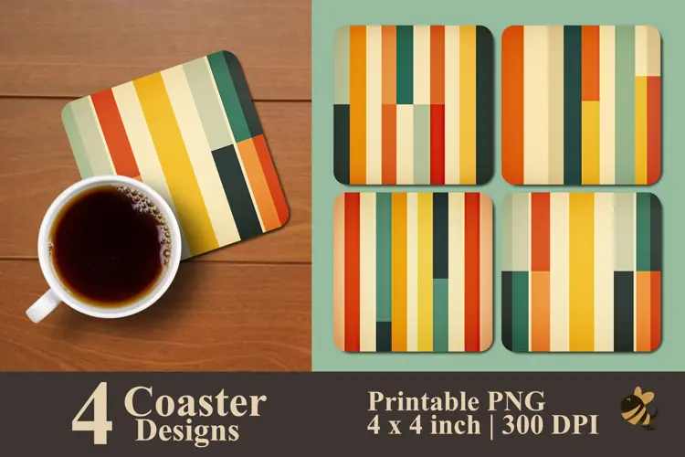 Retro Stripes Coaster Sublimation Design
