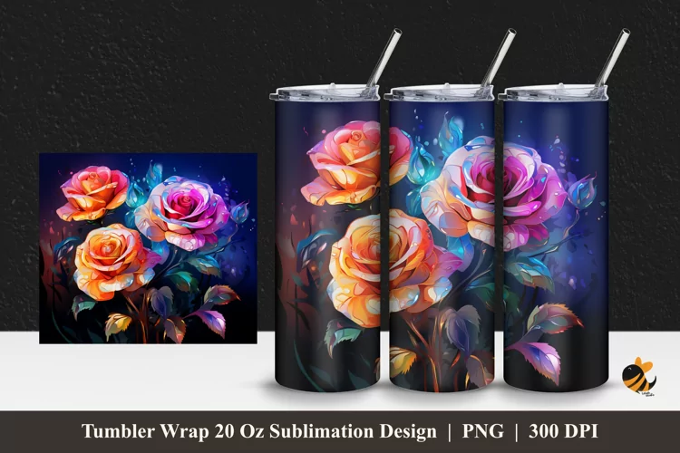 Radiant Roses Tumbler Wrap Sublimation Design 1