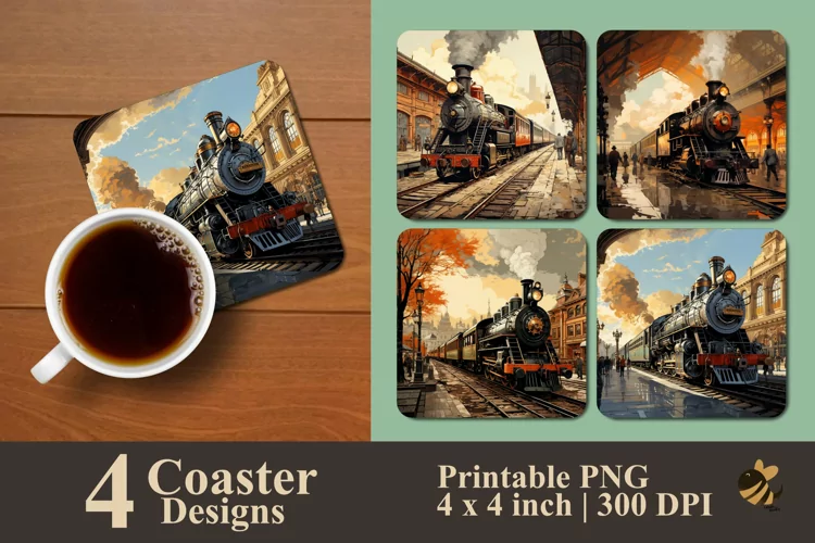 Vintage Railway Station Coaster Sublimation Designs