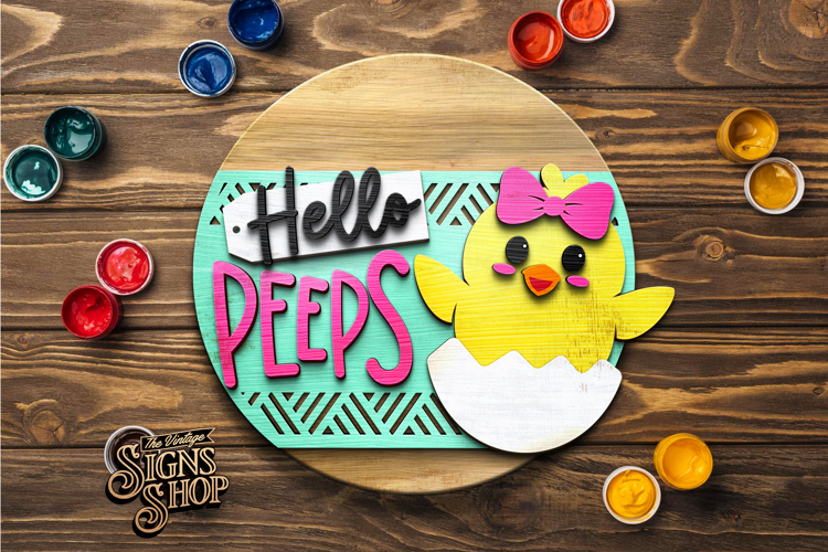 Hello Peeps Door hanger SVG Laser File | Cricut file