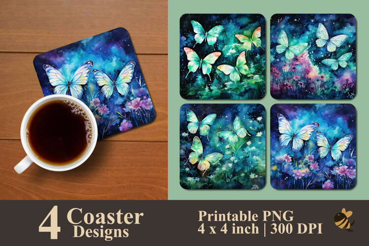 Watercolor Butterflies Coaster Sublimation Design example image 1
