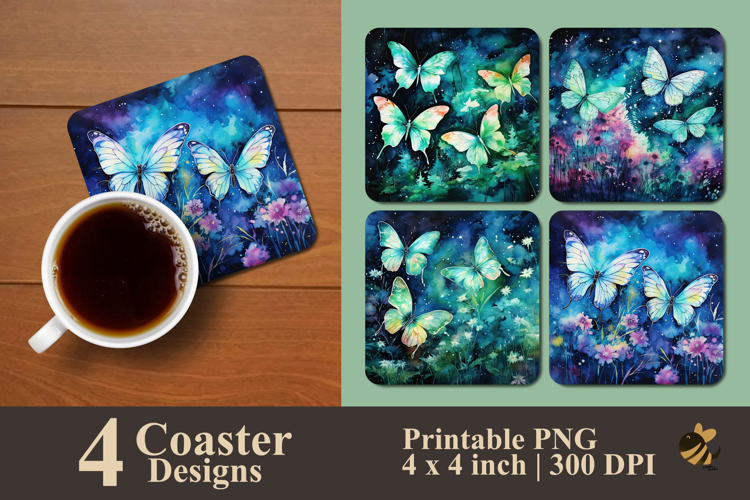 Watercolor Butterflies Coaster Sublimation Design