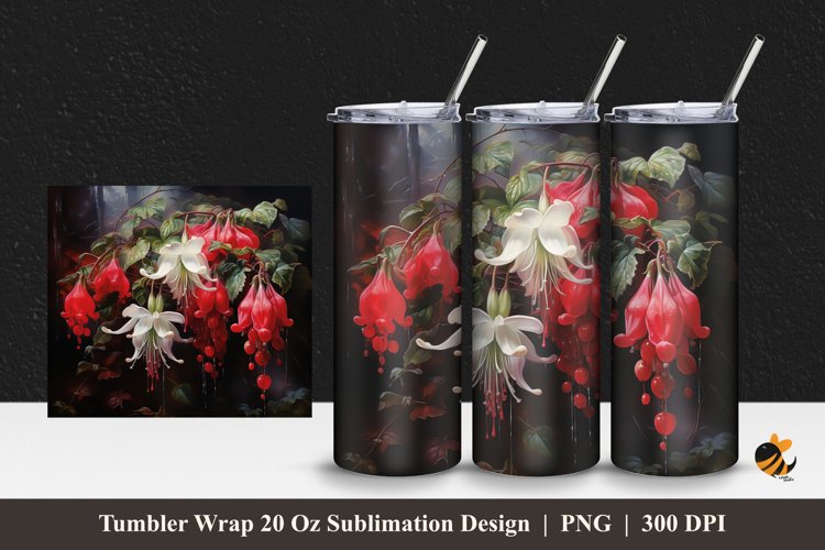 Fuchsias Flowers Tumbler Wrap Sublimation Design 1 example image 1