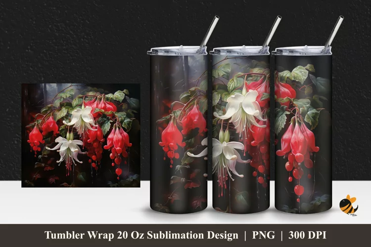 Fuchsias Flowers Tumbler Wrap Sublimation Design 1