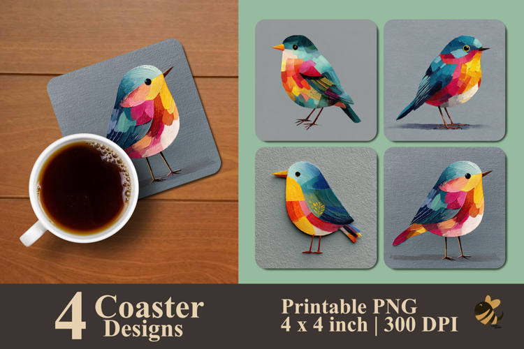 Cute Bird Painting Coaster Sublimation Design