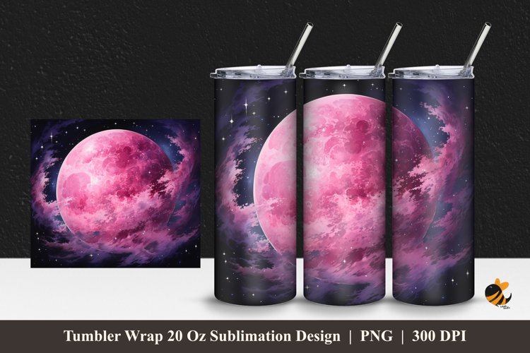 Magenta Moon Tumbler Wrap Sublimation Design 1 example image 1