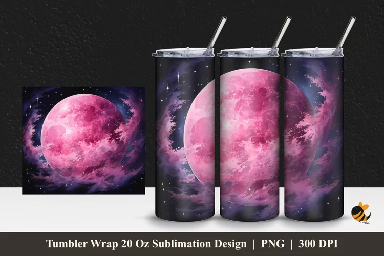 Magenta Moon Tumbler Wrap Sublimation Design 1