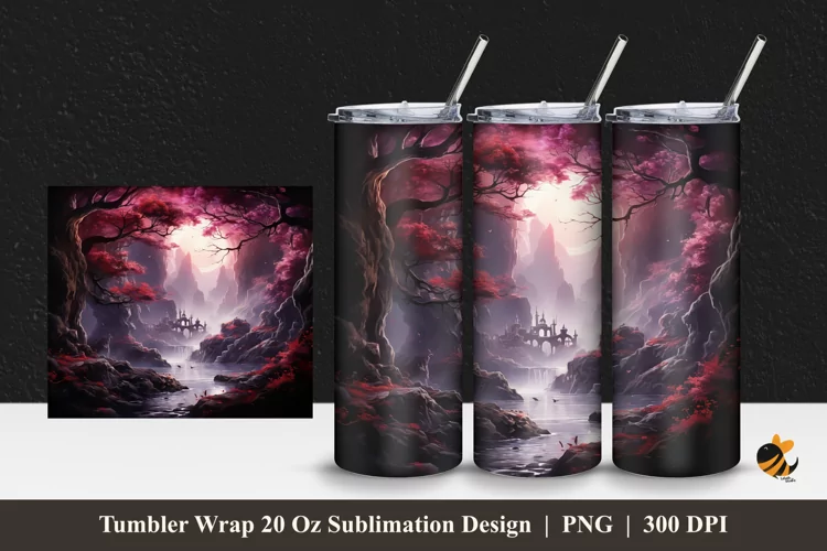 Moonlit Night Tumbler Wrap Sublimation Design 1