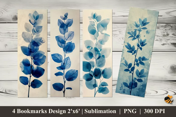 Blue Plant Leaves Bookmarks Sublimation Design