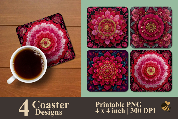 Mandala Floral Coaster Sublimation Design