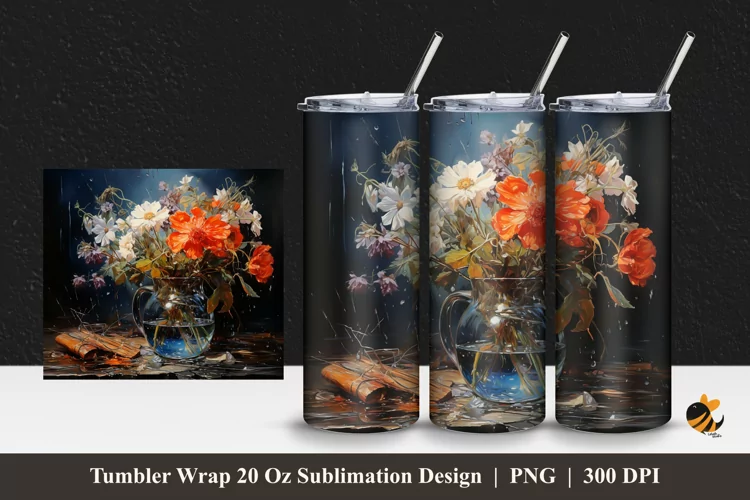 Water Flower Tumbler Wrap Sublimation Design 1