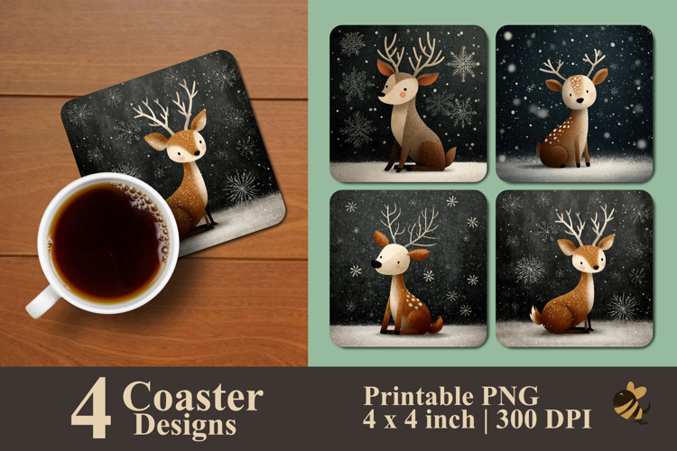 Reindeer Sitting Down Coaster Sublimation Design