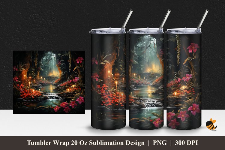 Lake at Night Tumbler Wrap Sublimation Design 1