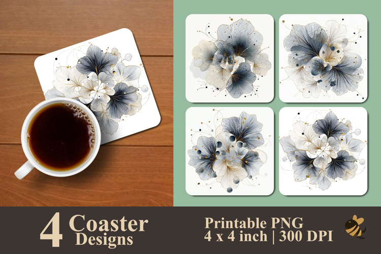 Minimal Line Flower Coaster Sublimation Design