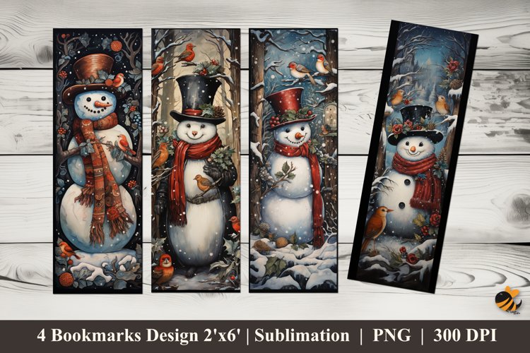 Snowman Style Bookmarks Sublimation Design example image 1