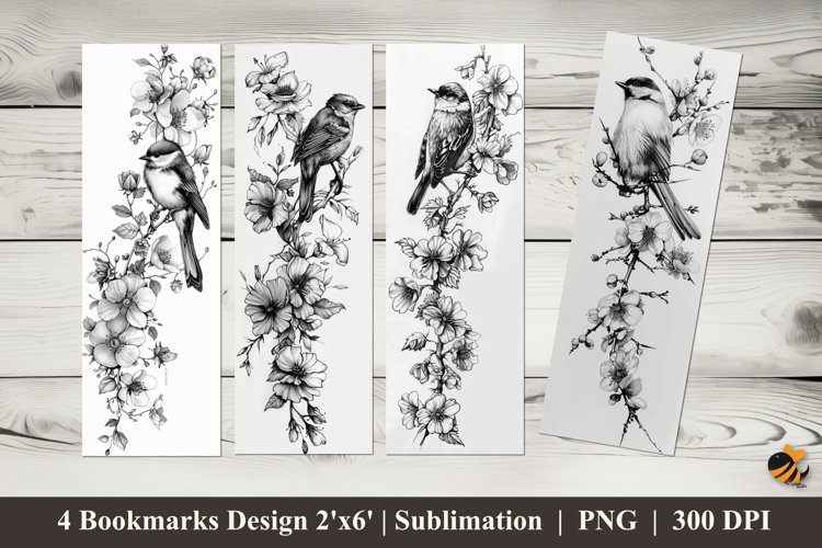 Small Bird Perched Bookmarks Sublimation Design example image 1
